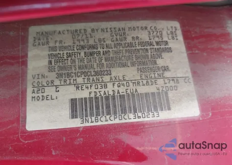 2012 Nissan Versa 1.8 S из США, поврежденный, VIN 3N1BC1CP0CL360233